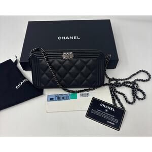 MINT! Chanel Caviar Boy WOC Chain Wallet Iridescent Black Double Zip RARE
